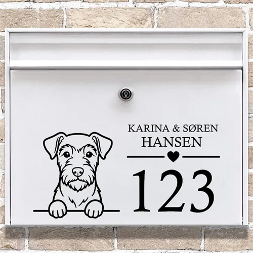 Postkasse stickers med airedaleterrier